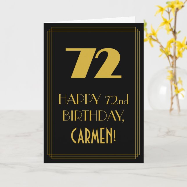 Carte 72e anniversaire - Art Déco Inspiré Look "72" & No (Fleur jaune)