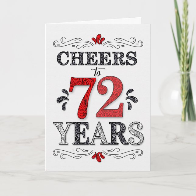 Carte 72e anniversaire Cheers en Motif noir blanc rouge (Devant)