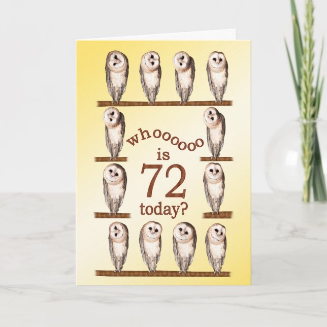 Carte 72e anniversaire, Curious owls card. (Devant)