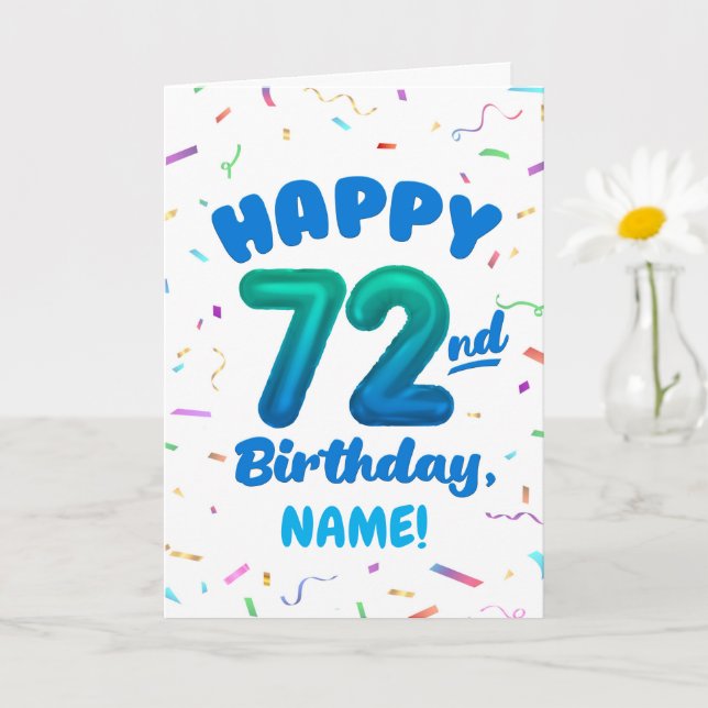 Carte 72e anniversaire, numéro de ballon, nom personnali (Petite plante)