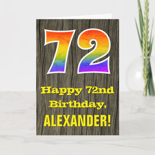 Carte 72e anniversaire : Rustic Faux Wood Look, Rainbow  (Devant)