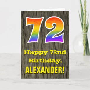 Carte 72e anniversaire : Rustic Faux Wood Look, Rainbow