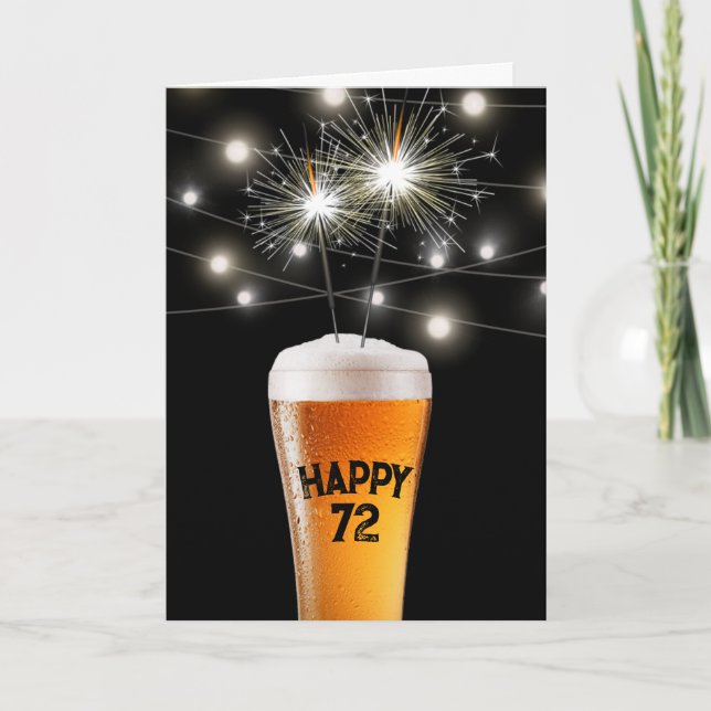 Carte 72e Anniversaire Sparkler En Verre De Bière (Devant)