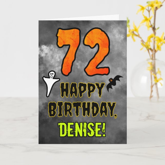Carte 72nd Birthday: Eerie Halloween Theme + Custom Name (Fleur jaune)