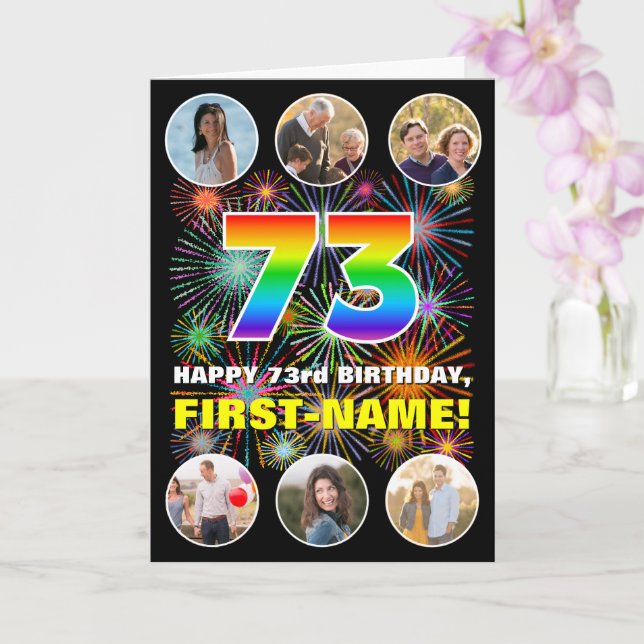 Carte 73e anniversaire : Arc-en-ciel amusant #, Nom pers (Orchidée)