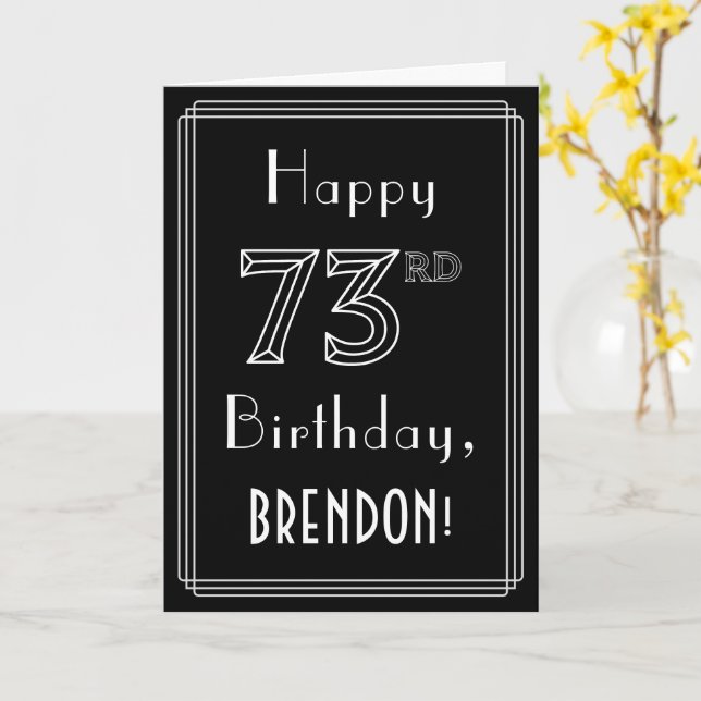 Carte 73e anniversaire : Art Déco Style # 73 & Nom perso (Fleur jaune)
