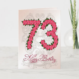 Carte 73e anniversaire avec roses et feuilles