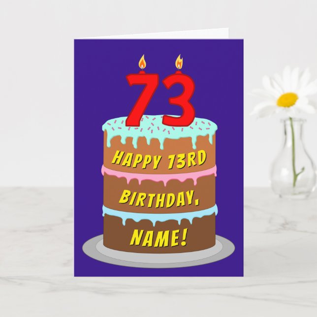 Carte 73e anniversaire : Fun Cake and Candles + Nom pers (Petite plante)