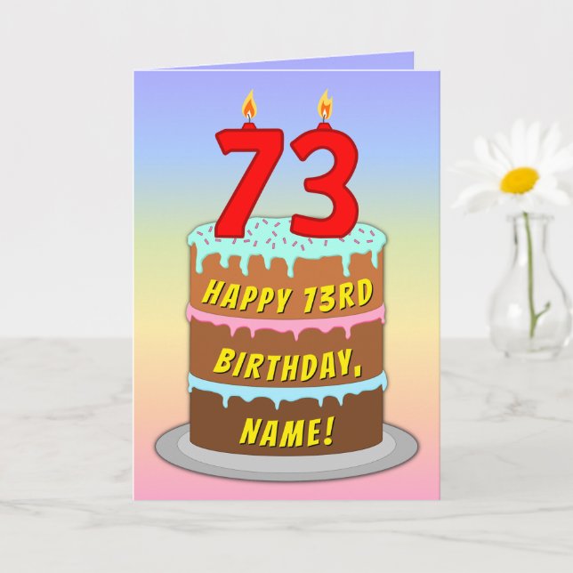 Carte 73e anniversaire — Fun Cake & Candles, avec nom pe (Petite plante)