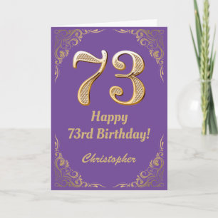 Carte 73e anniversaire Parties scintillant violet et or