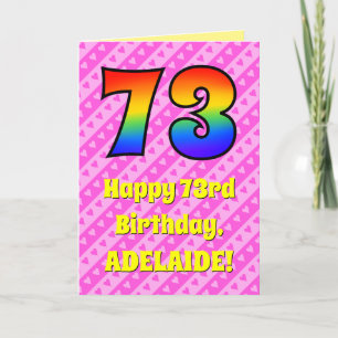 Carte 73e anniversaire : Pink Stripes & Hearts, Arc en c