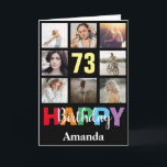 Carte 73e Joyeux Anniversaire Photo Collage Noir moderne<br><div class="desc">73e Joyeux Anniversaire Photo Collage Carte Noire moderne avec nom personnalisé. Pour plus de personnalisation,  cliquez sur le bouton "Customiser" et utilisez notre outil de conception pour modifier ce modèle.</div>