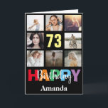 Carte 73e Joyeux Anniversaire Photo Collage Noir moderne<br><div class="desc">73e Joyeux Anniversaire Photo Collage Carte Noire moderne avec nom personnalisé. Pour plus de personnalisation,  cliquez sur le bouton "Customiser" et utilisez notre outil de conception pour modifier ce modèle.</div>