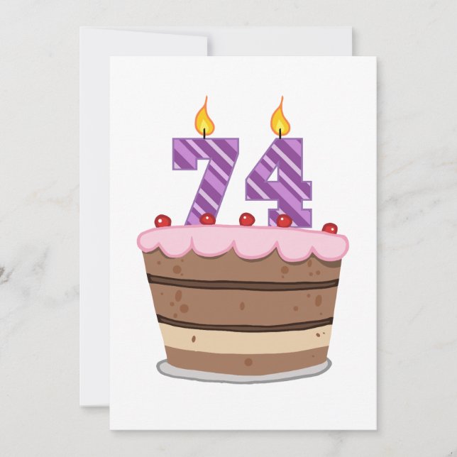 Carte 74 ans sur le gâteau d'anniversaire (Devant)