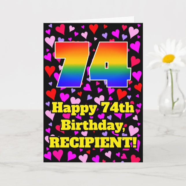 Carte 74e anniversaire : Amour Hearts Motif, Arc en ciel (Petite plante)