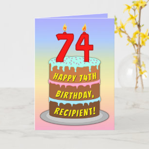 Carte 74e anniversaire — Fun Cake & Candles, avec nom pe