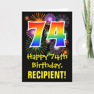 Carte 74e anniversaire : Fun Fireworks Motif + Rainbow 7