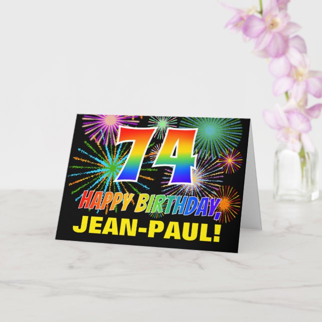 Carte 74e anniversaire : Gras, Amusants, Feu d'artifice, (Orchidée)