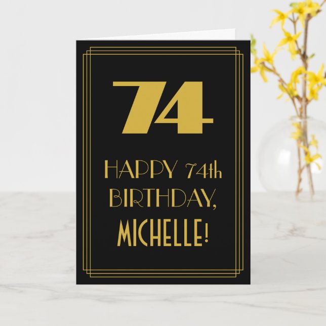 Carte 74e Anniversaire ~ Look inspiré de l'Art Déco "74" (Fleur jaune)