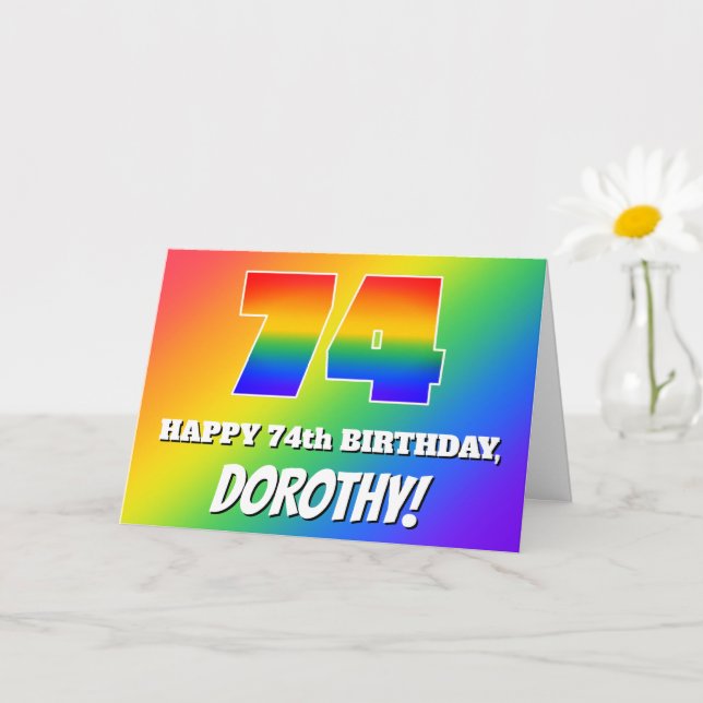 Carte 74e anniversaire : Motif Rainbow multicolore # 74 (Petite plante)