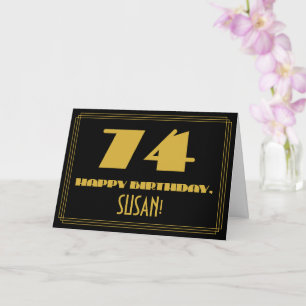 Carte 74e anniversaire : Nom + Art Déco Inspiré Look "74