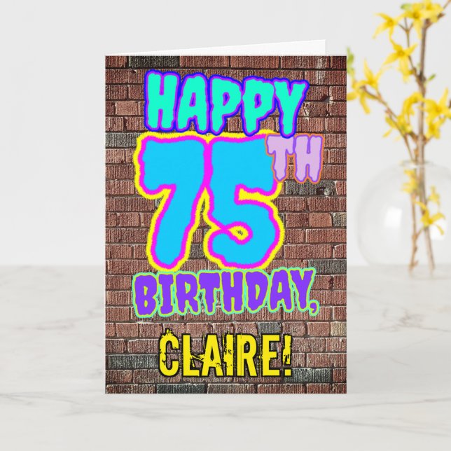 Carte 75e anniversaire - Amusant, Graffiti urbain inspir (Fleur jaune)