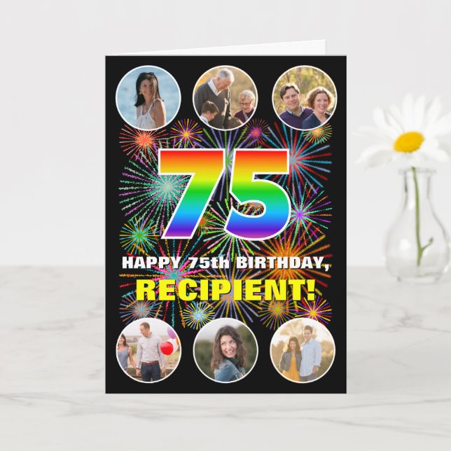 Carte 75e anniversaire : Arc en ciel amusant #, Nom pers (Petite plante)