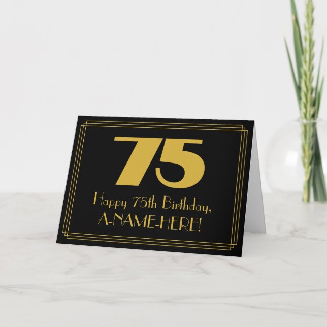 Carte 75e anniversaire : Art Déco Inspiré Look "75" & No (Devant)
