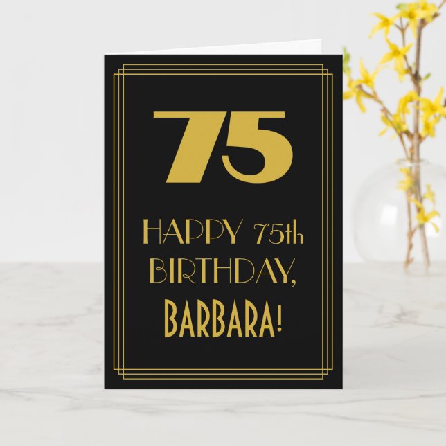 Carte 75e anniversaire ~ Art Déco Inspiré Look "75" & No (Fleur jaune)