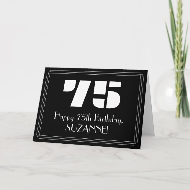 Carte 75e anniversaire : Art Déco Inspiré Look "75" & No (Devant)