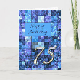 Carte 75e anniversaire avec carrés abstraits.