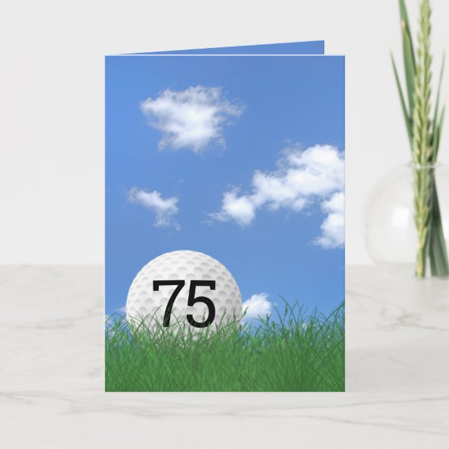 Carte 75e anniversaire, balle de golf dans l'herbe (Devant)