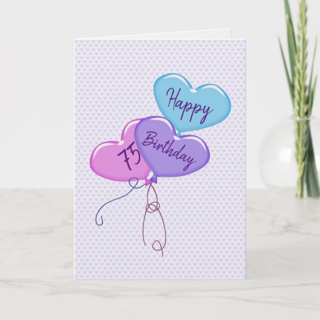 Carte 75e anniversaire Ballons cardiaques sur les coeurs (Devant)