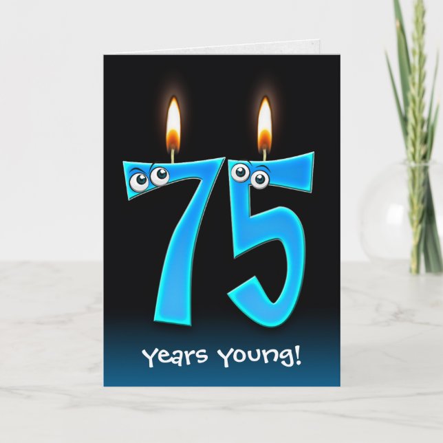 Carte 75e anniversaire bougies avec boules d'yeux (Devant)