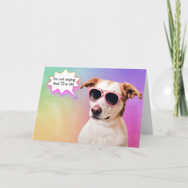 Carte 75e Anniversaire Chien Hound Sur Arc En Ciel (Devant)