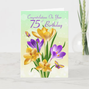 Carte 75e anniversaire Crocus jaune et violet