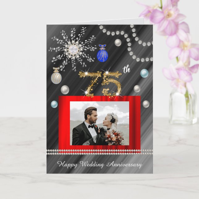 Carte 75e anniversaire de diamant à Noël | 2 photos (Orchidée)