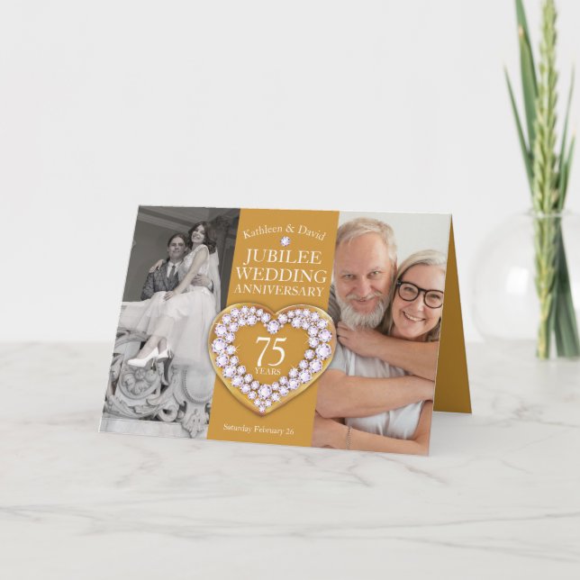 Carte 75e anniversaire de Jubilé mariage maintenant phot (Devant)