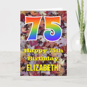Carte 75e anniversaire ; Feuilles rustiques d'automne ;