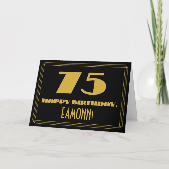Carte 75e anniversaire : Nom + Art Déco Inspiré Look "75 (Devant)