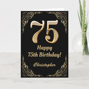 Carte 75e anniversaire Parties scintillant noir et or