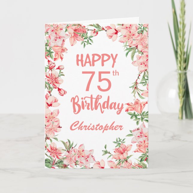 Carte 75e anniversaire Peach Peonies rose Aquarelle Flor (Devant)