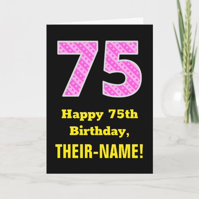 Carte 75e anniversaire : Pink Stripes and Hearts "75" +  (Devant)