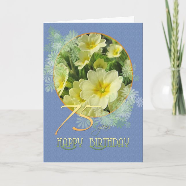 Carte 75e anniversaire Primroses et bleu (Devant)