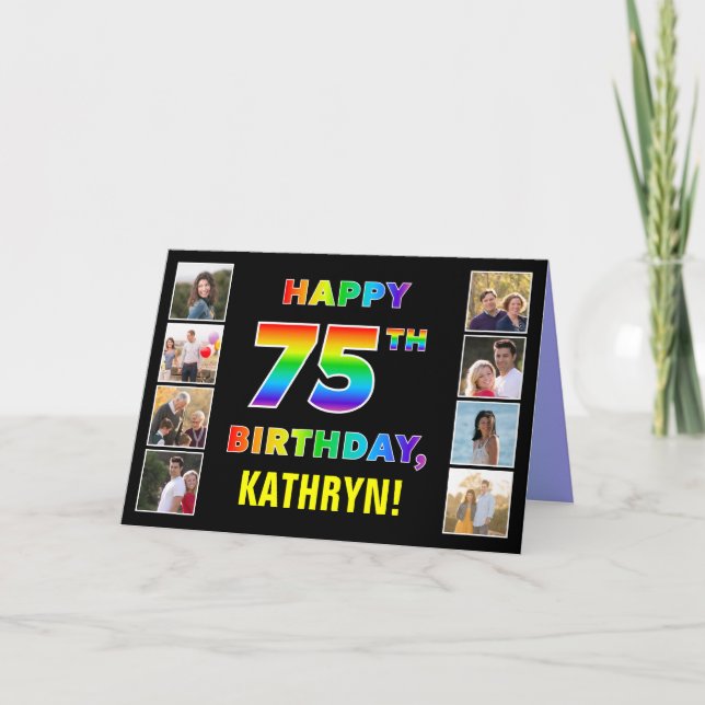 Carte 75e anniversaire : Rainbow Text, Custom Photos & N (Devant)