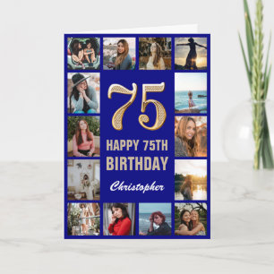 Carte 75e Joyeux Anniversaire Marine Bleu & Gold Photo C