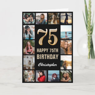 Carte 75e Joyeux Anniversaire noir et or Collage photo