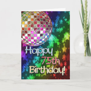 Carte 75ème anniversaire avec boule disco et arc-en-ciel