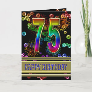 Carte 75ème anniversaire avec bulles arc-en-ciel et feux