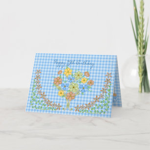 CARTE 75TH BLUE GINGHAM/FLOWERS